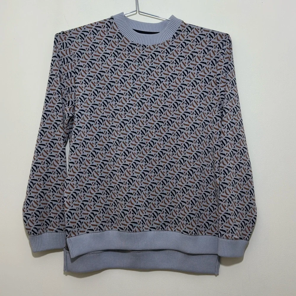 ASOS men’s  Black ,Tan and Gray Crewneck Sweater with Geometric Pattern size S